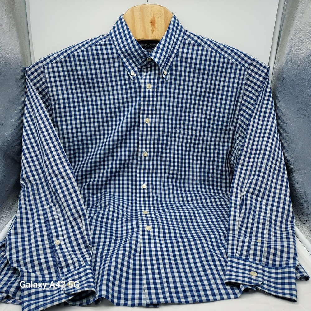 Bills Khakis Mens XL Blue White Gingham Button Down Shirt Classic Fit Cotton - Picture 5 of 6